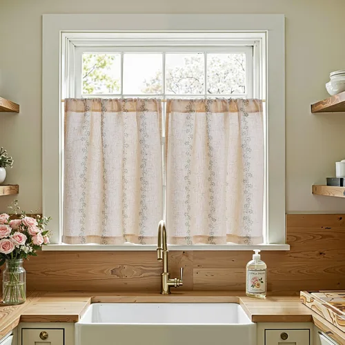 Vista 67 de Jinchan - Cortinas de lino texturizado para cocina, 24 pulgadas, natural, 2 paneles Mezcla de lino beige natural