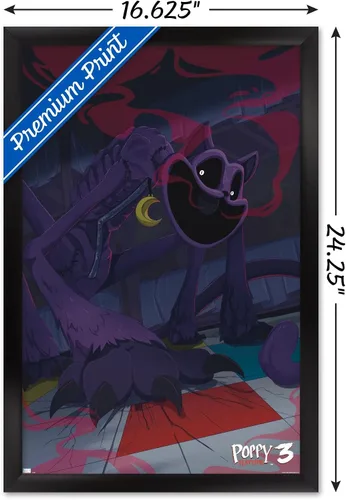 Vista 3 de Poppy Playtime: Capítulo 3 - Póster de pared CatNap, 22.4 pulgadas de largo x 14.7 pulgadas de ancho, versión enmarcada en negro Versión con marco