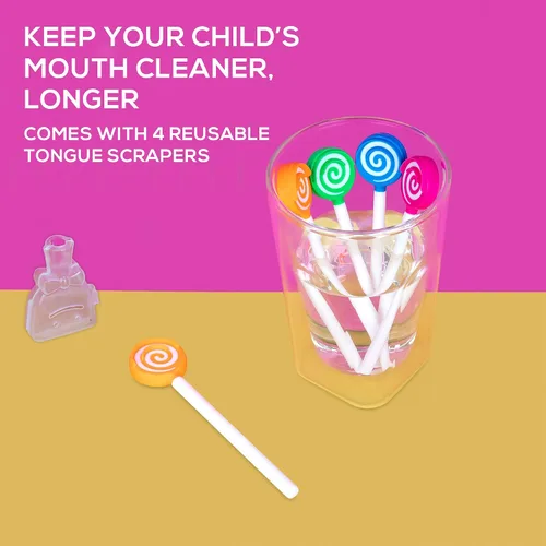 Vista 5 de 55Dental - Juego de raspador o limpiador de lengua para niños, raspadores dentales de plástico sin BPA que ayudan a refrescar el mal aliento, Azul