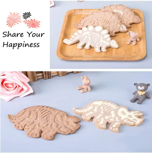 Vista 6 de Jurassic - Juego de cortadores de galletas y sellos de esqueleto T-Rex Stegosaurus Triceratops Fossil - Juego de cortadores de galletas fósiles