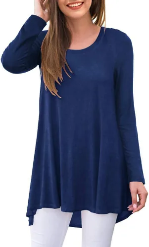 Vista 11 de AWULIFFAN Blusa tipo túnica holgada de manga larga con cuello redondo para mujer