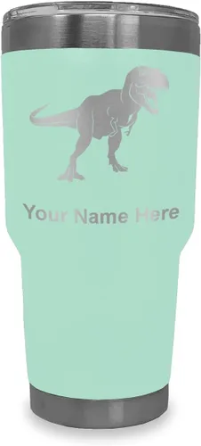 Vista 11 de LaserGram Vaso aislado al vacío de 20 onzas, dinosaurio Tiranosaurio Rex, grabado personalizado incluido (negro)