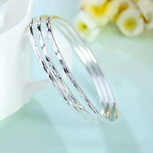 Vista 3 de Merdia Pulsera apilable de plata de ley 925 para mujeres y niñas, Plata de ley, Sin gemas.