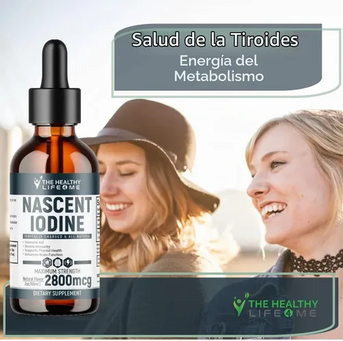 Vista 4 de Suplemento de yodo naciente 2800mcg Yoduro de potasio Gotas de yodo 100% vegano Color transparente Grande 2 oz