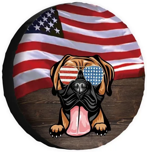 Vista 17 de Cubierta de neumático de repuesto para perro, Basset Hound con gafas de sol, con bandera de Estados Unidos, fundas protectoras de ruedas a prueba