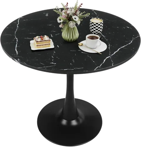 Vista 9 de 27.5" Tulip Round Dining Table with Metal Pedestal Black Mid-Century Modern Circle Table for 2-4 People for Small Kitchen Living Room, Cafe, Bistro