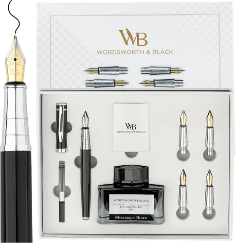 Vista 15 de Wordsworth & Black Luxury Fountain Pen Set for Writing, 6 Nibs, Blue Cromo azul