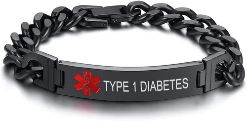 Vista 11 de VNOX Pulsera de identificación de alerta médica con grabado gratuito para hombres y mujeres, etiqueta médica, cadena de eslabones de acero inoxidable