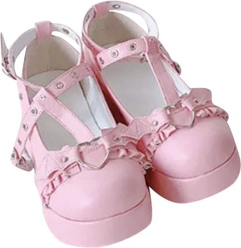 Vista 4 de Lindos zapatos Sweet Mary Jane de tacón bajo grueso Lolita Cuñas T-Straps Oxfords gótico Punk Plataforma Zapatos de vestir con punta redonda