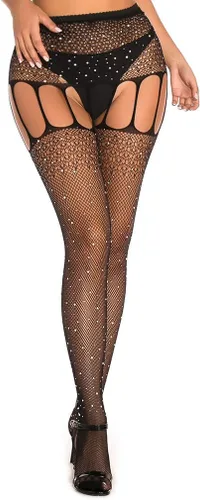 Vista 5 de Medias brillantes con diamantes de imitación para mujer, medias de malla de cristal sexy