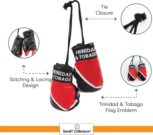 Vista 4 de SandT Collection Guantes de boxeo pequeños con bandera del país - Guantes de boxeo para colgar Trinidad y Tabago
