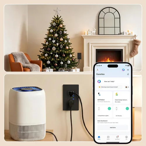 Vista 8 de Enchufe Eléctrico Inteligente Negro, Enchufe Wi-Fi Inteligente con Control Individual, Receptáculo de 15Amp con Control Remoto, Compatible