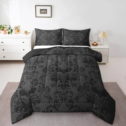 Vista 34 de Erosebridal Juego de ropa de cama damascada gótica para adultos, juego de edredón victoriano antiguo, edredón floral vintage gótico con diseño