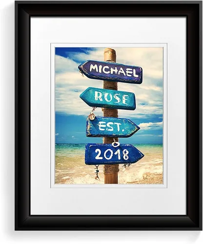 Vista 77 de A&T ARTWORK Love on Beach - Impresión fotográfica personalizada, incluye nombres y la fecha, regalo único para el aniversario de boda. Alfombrillas