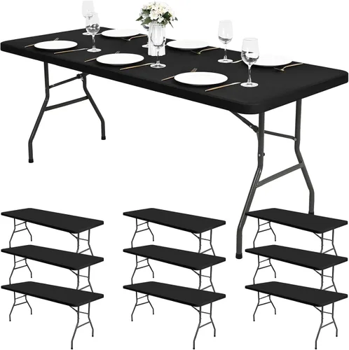 Vista 15 de Paquete de 6 fundas de tela elástica para mesa, color beige, para mesas de 8 pies, protector de mantel rectangular universal lavable y elástico
