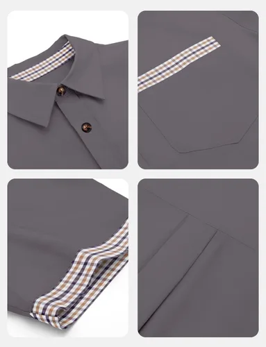 Vista 5 de Camisa casual de manga corta con botones para hombre, camisas de vestir de algodón ligero