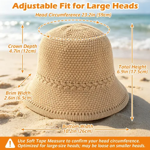 Vista 5 de Sombrero de pescador de ganchillo para mujer, sombrero ligero de paja Caqui