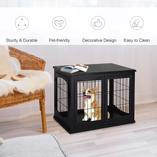 Vista 3 de PawHut Muebles de jaula para perros, mesa auxiliar de jaula para perros pequeños con dos lados de apertura, puerta con cerradura, perrera