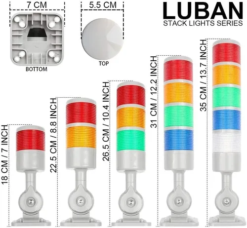 Vista 5 de Luces de Torre de Señal LED Apilables, Lámpara de Torre Columna de Advertencia de Señal Industrial Luces Andon con Base Giratoria, Luz Intermitente