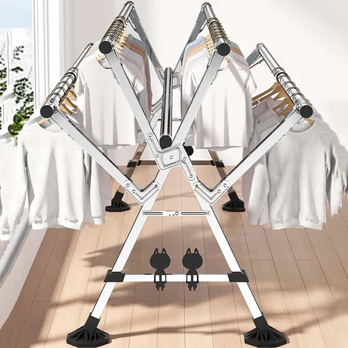 Vista 6 de Heavy Duty Stainless Steel Adjustable & Foldable Clothes Drying Rack, Space-Saving Laundry Hanger for Indoor & Outdoor Use, 53In Garment Stand, One