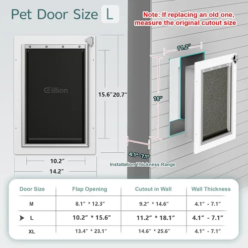 Vista 5 de Puerta para mascotas de 3 solapas para pared, puerta de perro para exterior, puerta grande para perros, marco de metal, panel de cierre de metal