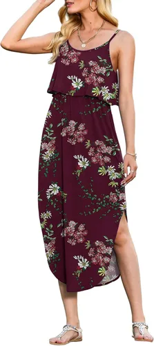 Vista 7 de LILBETTER Vestido midi de playa casual de verano para mujer con tiras ajustables y divididas 01 Negro