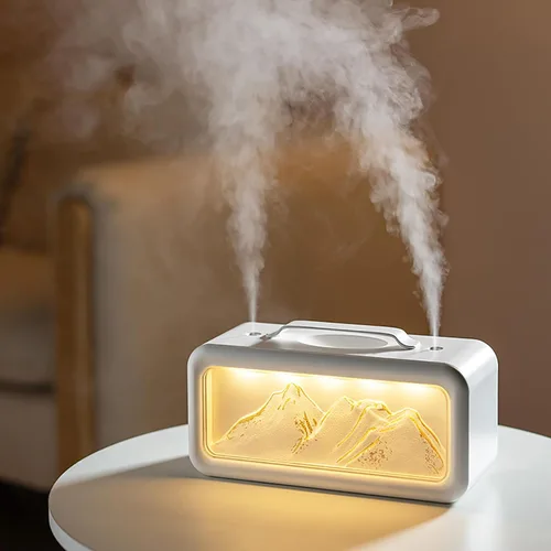 Vista 9 de Humidificador de doble pulverización, 20.3 fl oz, pequeño humidificador silencioso de niebla fría para plantas, dormitorio, oficina, hogar