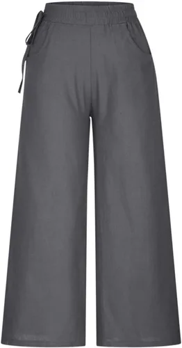 Vista 4 de Pantalones palazzo de talla grande para mujer, pantalones holgados de lino y algodón, pantalones largos para descansar, pantalones holgados