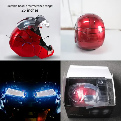 Vista 2 de Iron-Mans Casco electrónico Mark 5 casco plateado control de vozdeteccióncontrol remoto de aperturacierre con sonidos y ojos LED iluminados Super