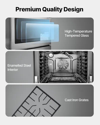 Vista 6 de VEVOR Horno de Cocina a Gas, 30 Pulgadas de Ancho, Estufa y Horno Independiente de Acero Inoxidable con 4 Quemadores Sellados en la Superficie