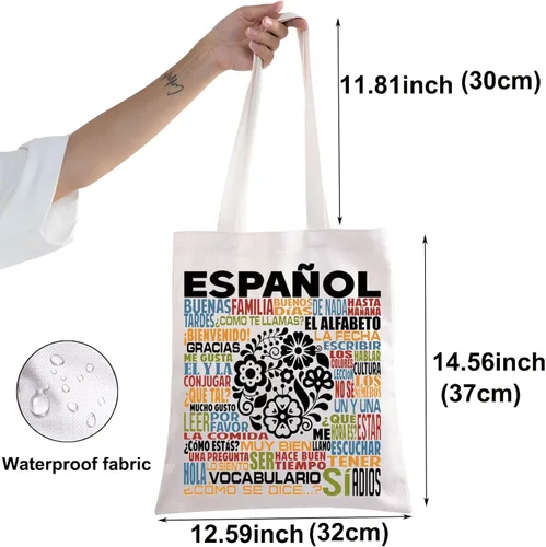 Vista 2 de Bolsa de lona en español Regalo para profesor de español, regalo en español, bolsa de hombro para mamá española