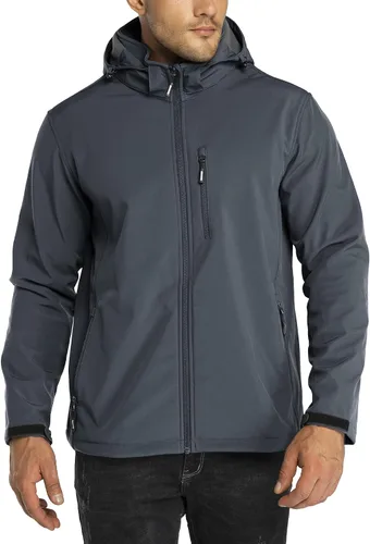 Vista 13 de Outdoor Ventures - Chaqueta ligera de Softshell para hombre con forro polar, con capucha, resistente al agua, para senderismo, rompevientos