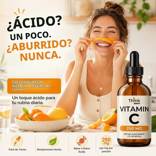 Vista 6 de Think Above Gotas líquidas de vitamina C, 250 mg por porción, vitamina C como ácido L-ascórbico, suplemento líquido de vitamina C para adultos, 30
