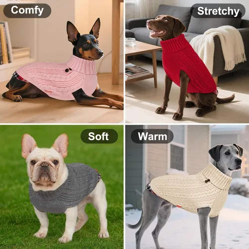 Vista 3 de KYEESE Suéter suave para perros pequeños, machos, abrigado, de cuello alto, ropa elástica de punto para gatos, abrigo cómodo para cachorros