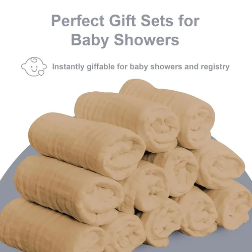 Vista 5 de SWEET DOLPHIN Paquete de 12 Paños de Muselina para Bebé - Paños Faciales Suaves para Recién Nacidos, Paños de Baño Absorbentes para Lavar