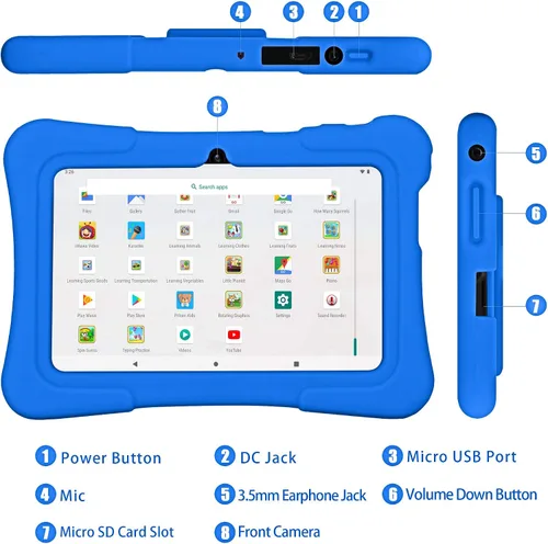 Vista 7 de PRITOM Tablet de 7 pulgadas para niños con funda, tableta Android 13, 32 GB ROM, WiFi, Bluetooth, cámara dual, educación, juegos, control parental
