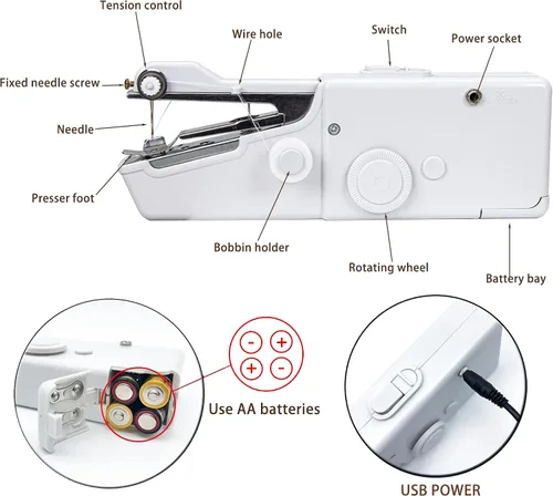 Vista 5 de Dispositivo de costura de mano, máquina de coser portátil con 177 piezas, kit de costura, suministros de máquina de coser eléctrica de mano