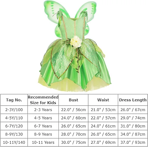 Vista 7 de IMEKIS Disfraz de princesa de hadas para niñas con alas de hadas verdes para niños, Halloween, cosplay, cumpleaños, conjunto