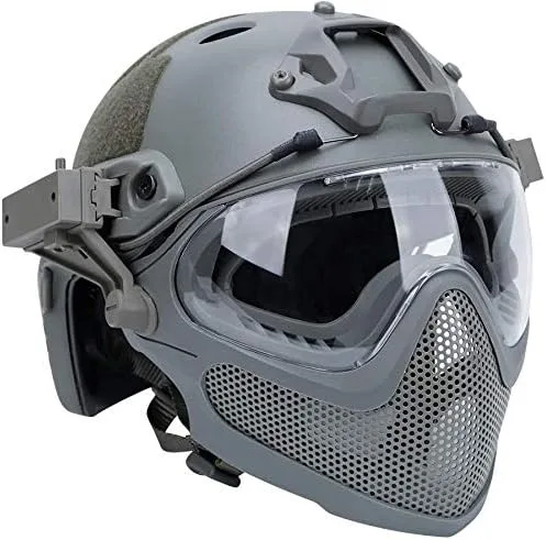 Vista 2 de PJ - Casco táctico rápido, casco protector de piloto, casco de paintball Airsoft con máscara extraíble y gafas