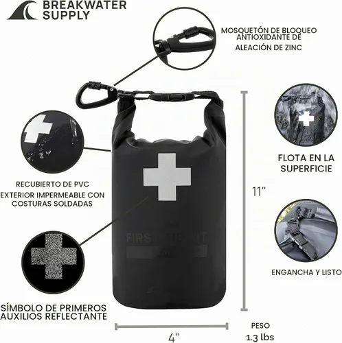 Vista 6 de Breakwater Supply™ Kit de primeros auxilios impermeable, bolsa seca precargada con suministros de preparación de supervivencia de emergencia
