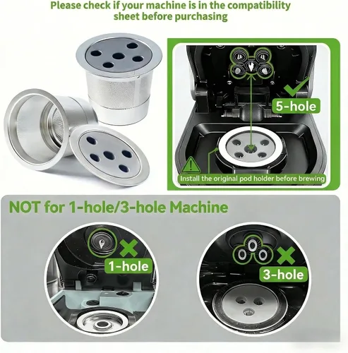 Vista 5 de Tazas K reutilizables de acero inoxidable compatibles con Keurig Supreme & Supreme Plus, cinco agujeros universales para Keurig reutilizable