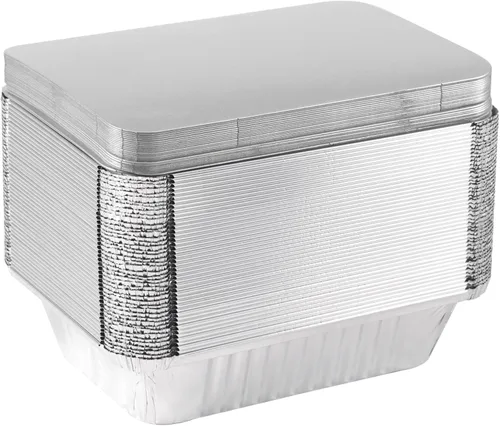 Vista 7 de Waytiffer Paquete de 25 sartenes desechables de papel de aluminio con tapas, latas de pan resistentes de 2.25 libras, capacidad de 8.5 x 6.3