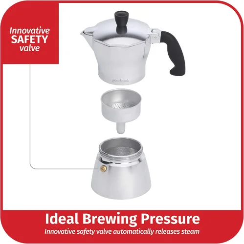 Vista 3 de Goodcook Koffe - Cafetera de 3 tazas de aluminio para café expreso, no eléctrica