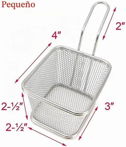 Vista 6 de Mini cesta cuadrada de acero inoxidable, soporte para papas fritas, mesa de comida frita (pequeña 4 pulgadas)
