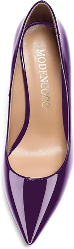 Vista 3 de MODENCOCO Zapatos de tacón medio de charol con punta puntiaguda para mujer, de 2.5 pulgadas