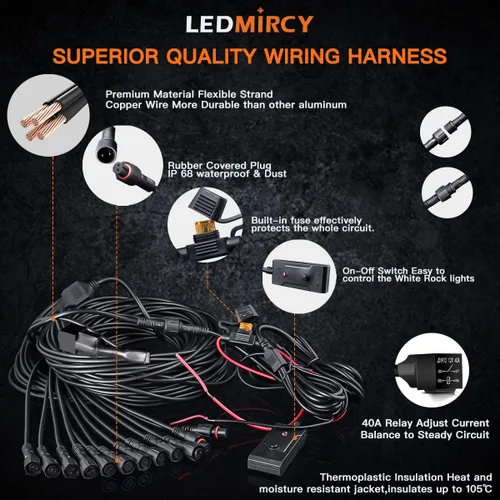 Vista 5 de LEDMIRCY Kit de luces de roca blanca pura con interruptor de arnés de cable, 12 luces LED de alta potencia para camiones, UTV, ATV, SUV