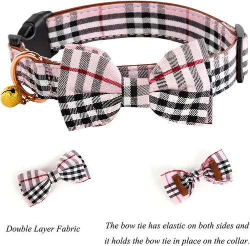 Vista 3 de Yizepet Collar de perro con moño - Collar ajustable para mascotas con hebilla de plástico, patrón elegante para perros pequeños, medianos o grandes
