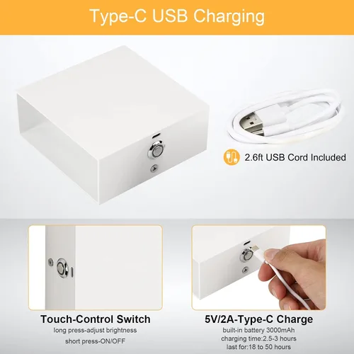 Vista 5 de Aplique de pared recargable con control táctil Lightess, luz blanca cálida Touch Dimmable Control Battery Operated Up & Down LED Light Tool-Free