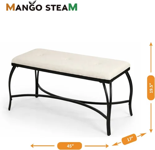 Vista 3 de Mango Steam Vienna White Bench - Banco de entrada, con recubrimiento en polvo, tapizado, ahorro de espacio