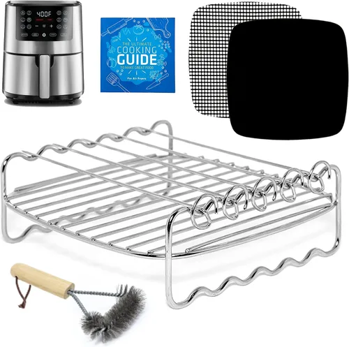 Vista 6 de Rejilla de brocheta para freidora de aire compatible con Cosori, Chefman, Philips y más, accesorios para freidora de aire Kabob de doble estante